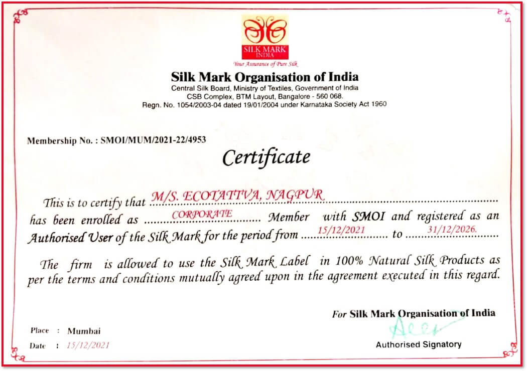 silk certificate ecotattva