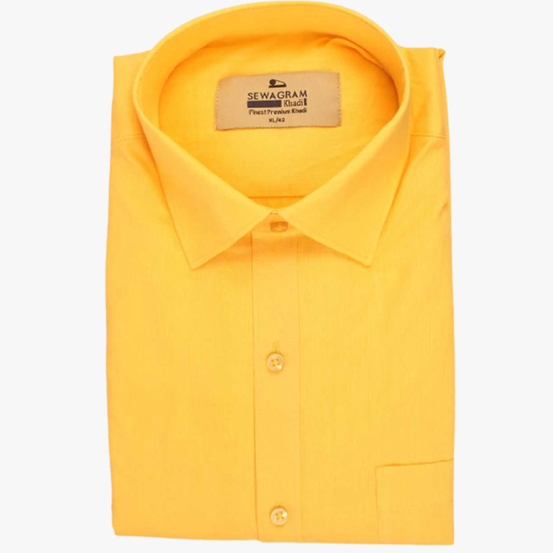 Yellow Muslin Khadi Half Sleeves Shirts-L Size - WeSwadesi - Online ...