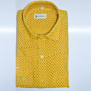 Muslin-Khadi-Yellow-Black-Print-Cotton-Shirt-front