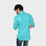 aquamarine-blue-color-khadi-short-kurta-back