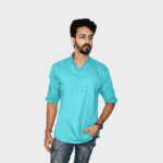 aquamarine-blue-color-khadi-short-kurta-front