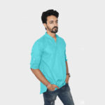 aquamarine-blue-color-khadi-short-kurta-right